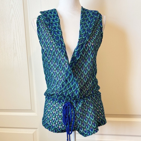 Luli Fama Hoodie Romper in Blue Kiss Peacock Pattern Women’s XSmall NWT - Picture 3 of 11